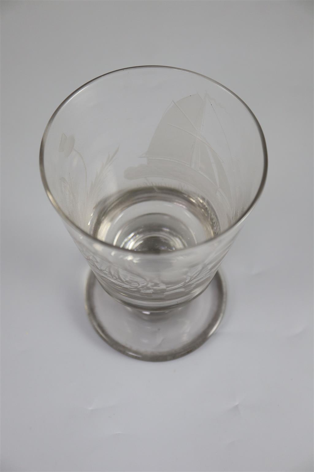 A large glass nautical themed rummer, first half 19th century, 19cm high
